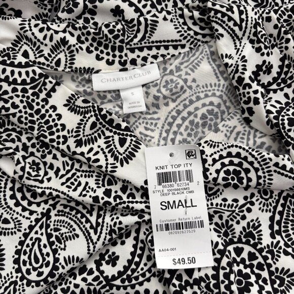 Charter Club Women's White & Black Bold Paisley Printed Top NWT - Picture 7 of 7